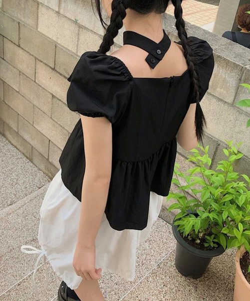 Lace Ladies(レースレディース)の「チョーカー付き リボン ペプラム パフスリーブ ブラウス(シャツ/ブラウス・レディース・ホワイト/ブラック・FREE)」の6枚目の写真