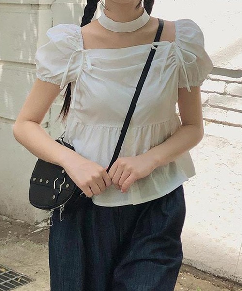 Lace Ladies(レースレディース)の「チョーカー付き リボン ペプラム パフスリーブ ブラウス(シャツ/ブラウス・レディース・ホワイト/ブラック・FREE)」の8枚目の写真