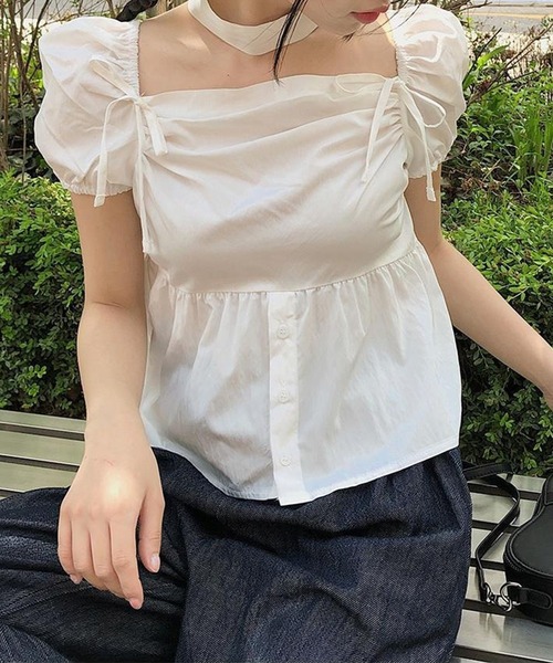 Lace Ladies(レースレディース)の「チョーカー付き リボン ペプラム パフスリーブ ブラウス(シャツ/ブラウス・レディース・ホワイト/ブラック・FREE)」の11枚目の写真