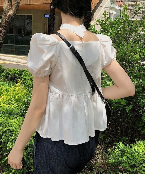 Lace Ladies(レースレディース)の「チョーカー付き リボン ペプラム パフスリーブ ブラウス(シャツ/ブラウス・レディース・ホワイト/ブラック・FREE)」の12枚目の写真
