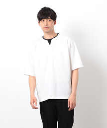 半袖 フェイクレイヤード キーネックＴシャツ