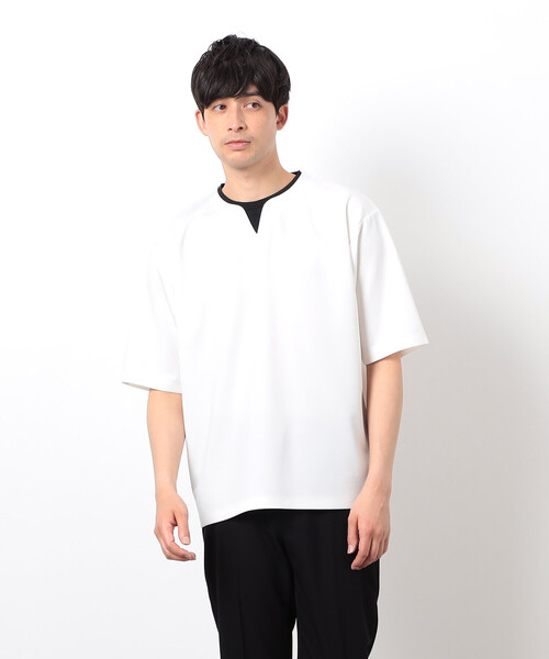 COMME CA ISM(コムサイズム)の「半袖 フェイクレイヤード キーネックTシャツ(Tシャツ/カットソー・メンズ・ホワイト/サックスブルー/ブラック/ベージュ・X-LARGE/LARGE/MEDIUM)」の2枚目の写真