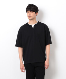 COMME CA ISM | 半袖 フェイクレイヤード キーネックTシャツ(Tシャツ/カットソー)