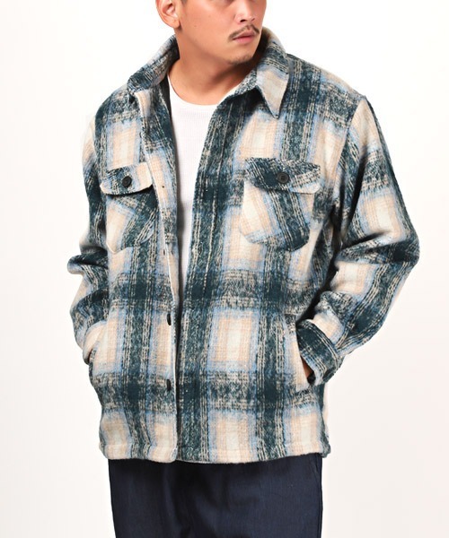 LUXSTYLE(ラグスタイル)の「起毛チェック柄シャツジャケット(ブルゾン・メンズ・ブルー/ブラック・L/M/XL)」の2枚目の写真