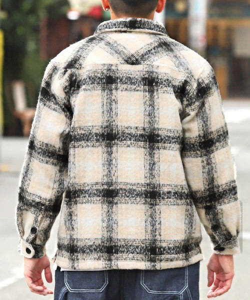 LUXSTYLE(ラグスタイル)の「起毛チェック柄シャツジャケット(ブルゾン・メンズ・ブルー/ブラック・L/M/XL)」の3枚目の写真
