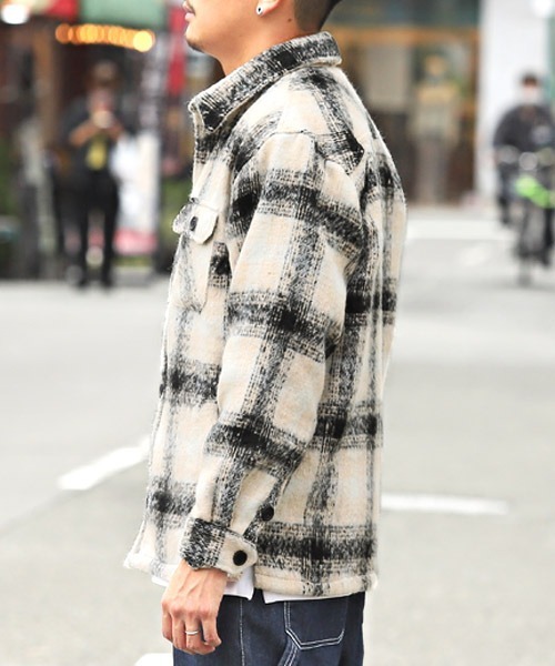 LUXSTYLE(ラグスタイル)の「起毛チェック柄シャツジャケット(ブルゾン・メンズ・ブルー/ブラック・L/M/XL)」の4枚目の写真