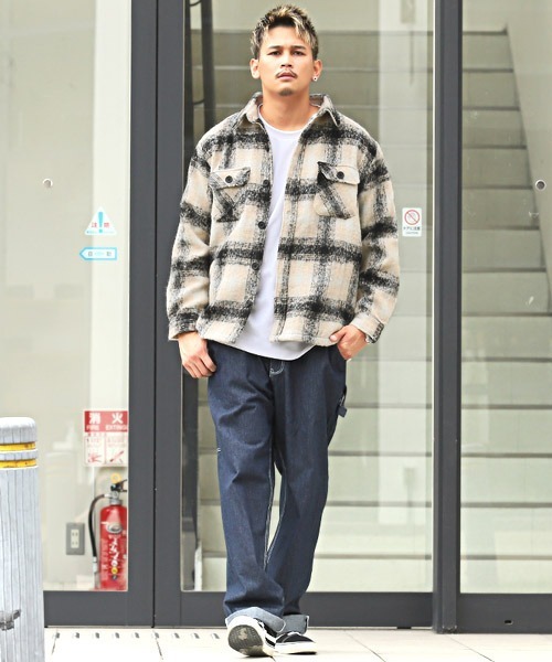 LUXSTYLE(ラグスタイル)の「起毛チェック柄シャツジャケット(ブルゾン・メンズ・ブルー/ブラック・L/M/XL)」の5枚目の写真
