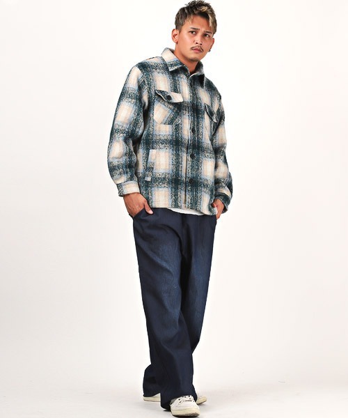 LUXSTYLE(ラグスタイル)の「起毛チェック柄シャツジャケット(ブルゾン・メンズ・ブルー/ブラック・L/M/XL)」の6枚目の写真