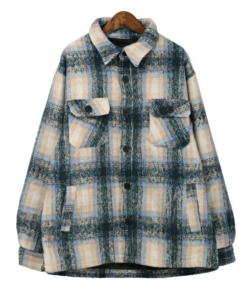 LUXSTYLE(ラグスタイル)の「起毛チェック柄シャツジャケット(ブルゾン・メンズ・ブルー/ブラック・L/M/XL)」の8枚目の写真