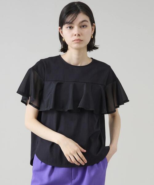 アディアム 2022年✨ラッフル カットソー フリル ブラック Tシャツ XS アディアム 2022年✨ラッフル カットソー フリル ブラック T