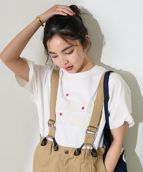 セール】デニムロゴデイジーTシャツ/フラワー刺繍Tシャツ（T