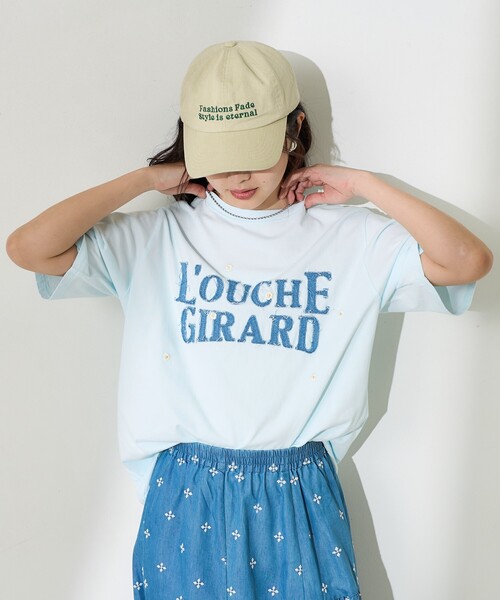 セール】デニムロゴデイジーTシャツ/フラワー刺繍Tシャツ（T