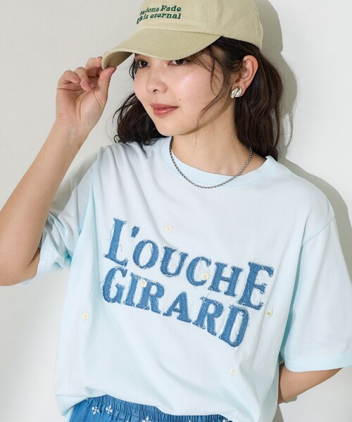 セール】デニムロゴデイジーTシャツ/フラワー刺繍Tシャツ（T