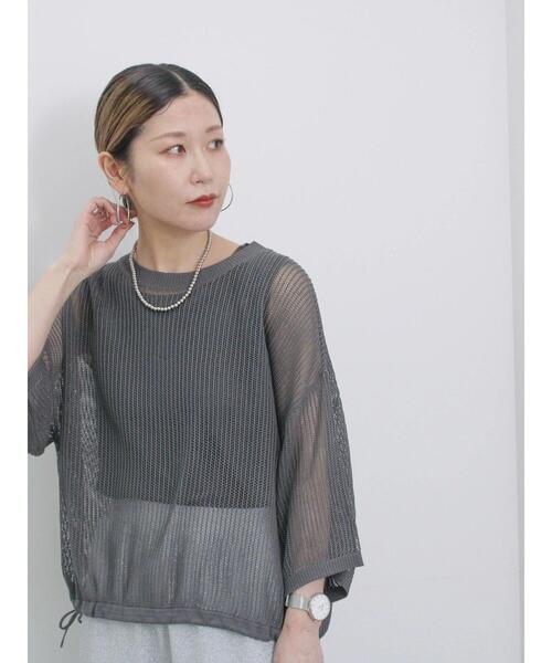 Samansa Mos2 blue（サマンサモスモスブルー）の「メッシュプルオーバー（ニット/セーター・レディース・チャコールグレー/キナリ/ライトベージュ・F）」の3枚目の写真