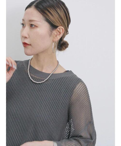 Samansa Mos2 blue（サマンサモスモスブルー）の「メッシュプルオーバー（ニット/セーター・レディース・チャコールグレー/キナリ/ライトベージュ・F）」の5枚目の写真