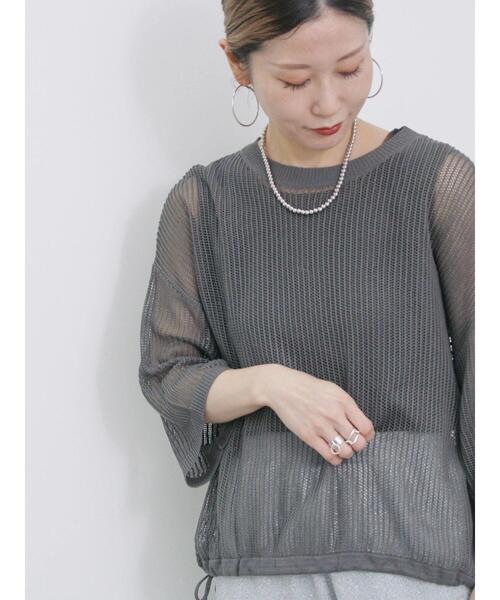 Samansa Mos2 blue（サマンサモスモスブルー）の「メッシュプルオーバー（ニット/セーター・レディース・チャコールグレー/キナリ/ライトベージュ・F）」の8枚目の写真