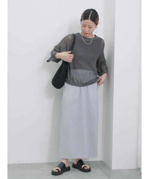 Samansa Mos2 blue（サマンサモスモスブルー）の「メッシュプルオーバー（ニット/セーター・レディース・チャコールグレー/キナリ/ライトベージュ・F）」の9枚目の写真