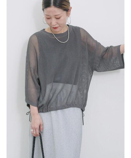 Samansa Mos2 blue（サマンサモスモスブルー）の「メッシュプルオーバー（ニット/セーター・レディース・チャコールグレー/キナリ/ライトベージュ・F）」の10枚目の写真