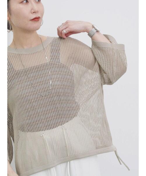 Samansa Mos2 blue（サマンサモスモスブルー）の「メッシュプルオーバー（ニット/セーター・レディース・チャコールグレー/キナリ/ライトベージュ・F）」の13枚目の写真