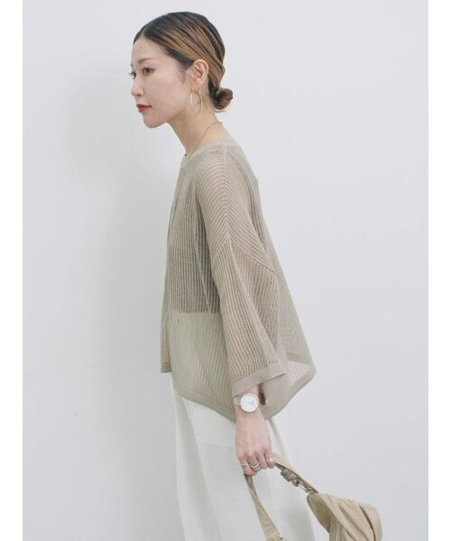 Samansa Mos2 blue（サマンサモスモスブルー）の「メッシュプルオーバー（ニット/セーター・レディース・チャコールグレー/キナリ/ライトベージュ・F）」の14枚目の写真