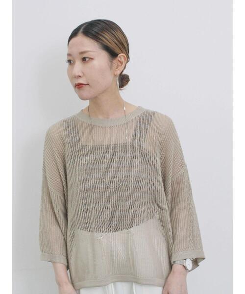Samansa Mos2 blue（サマンサモスモスブルー）の「メッシュプルオーバー（ニット/セーター・レディース・チャコールグレー/キナリ/ライトベージュ・F）」の17枚目の写真