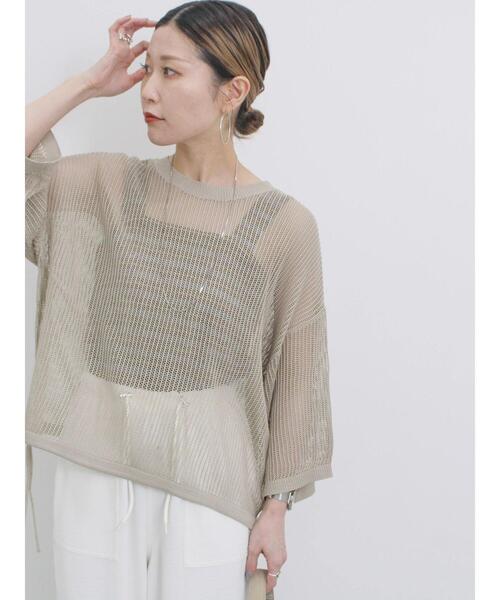 Samansa Mos2 blue（サマンサモスモスブルー）の「メッシュプルオーバー（ニット/セーター・レディース・チャコールグレー/キナリ/ライトベージュ・F）」の19枚目の写真