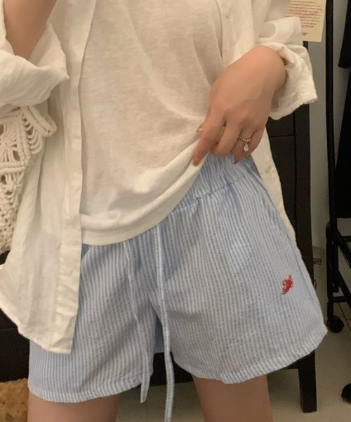 Vipoa(ヴィポア)の「ストライプロゴショートパンツ(その他パンツ・レディース・ブルー/ピンク・FREE)」の12枚目の写真