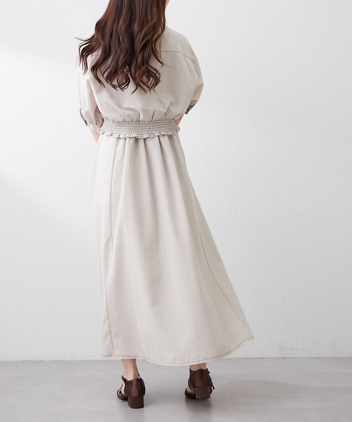 Remind me and forever(リマインドミーアンドフォーエバー)の「2セットitem 麻調半袖ジャケット+ワンピース(ワンピース・レディース・ネイビー/ベージュ/サックスブルー/チャコールグレー・FREE)」の11枚目の写真