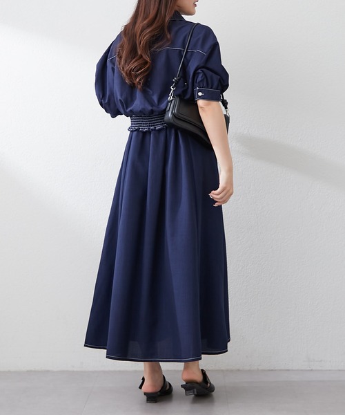 Remind me and forever(リマインドミーアンドフォーエバー)の「2セットitem 麻調半袖ジャケット+ワンピース(ワンピース・レディース・ネイビー/ベージュ/サックスブルー/チャコールグレー・FREE)」の12枚目の写真