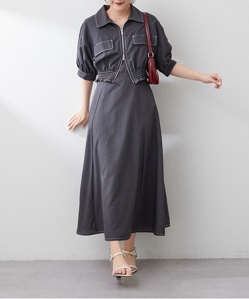 Remind me and forever(リマインドミーアンドフォーエバー)の「2セットitem 麻調半袖ジャケット+ワンピース(ワンピース・レディース・ネイビー/ベージュ/サックスブルー/チャコールグレー・FREE)」の13枚目の写真