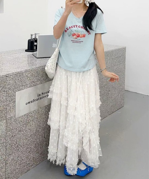 aimoha(アイモハ)の「VネックチェリーTシャツ(Tシャツ/カットソー・レディース・グレー/ブルー/ホワイト/ライトグリーン/パープル・FREE)」の14枚目の写真