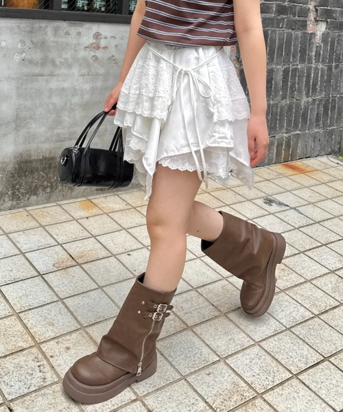 【関税込み】Lourdes ブルー コットン ミニスカート ミニスカート .-- LILA （オープンブルー） -MANGO - マンゴ公式