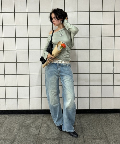 SCULPTOR（スカルプター）の「Beaded Waist Denim Pants（デニムパンツ・レディース・インディゴブルー/ブルー/ライトブルー・SMALL/MEDIUM/X-LARGE/X-SMALL）」の12枚目の写真