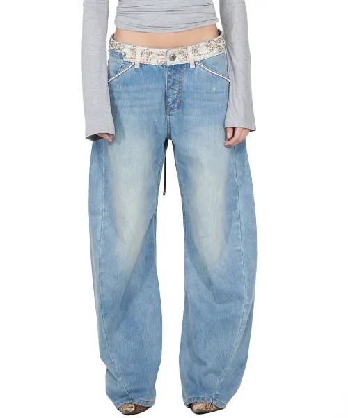 （訳ありセール 格安） Beaded Waist Denim Pants（デニムパンツ）｜SCULPTOR（スカルプ パンツ