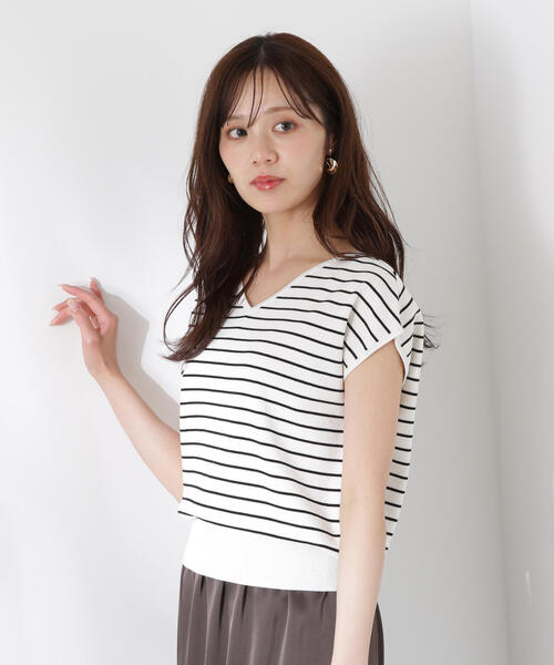 PROPORTION BODY DRESSING(プロポーションボディドレッシング)の「Vネック総針ニット / 1215270607(ニット/セーター・レディース・ベージュ/ホワイト×ブラック/ホワイト系その他/ピンク・FREE)」の6枚目の写真