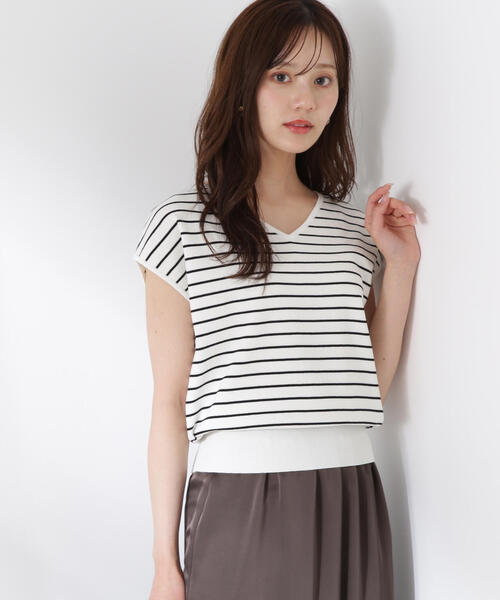 PROPORTION BODY DRESSING(プロポーションボディドレッシング)の「Vネック総針ニット / 1215270607(ニット/セーター・レディース・ベージュ/ホワイト×ブラック/ホワイト系その他/ピンク・FREE)」の10枚目の写真