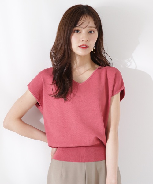 PROPORTION BODY DRESSING(プロポーションボディドレッシング)の「Vネック総針ニット / 1215270607(ニット/セーター・レディース・ベージュ/ホワイト×ブラック/ホワイト系その他/ピンク・FREE)」の4枚目の写真
