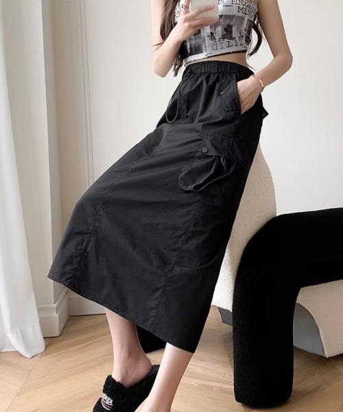 SallyLunn(サリーラン)の「【ストリートカジュアル】ドローコードスカート(スカート・レディース・グレー/ブラック・LARGE/MEDIUM)」の2枚目の写真