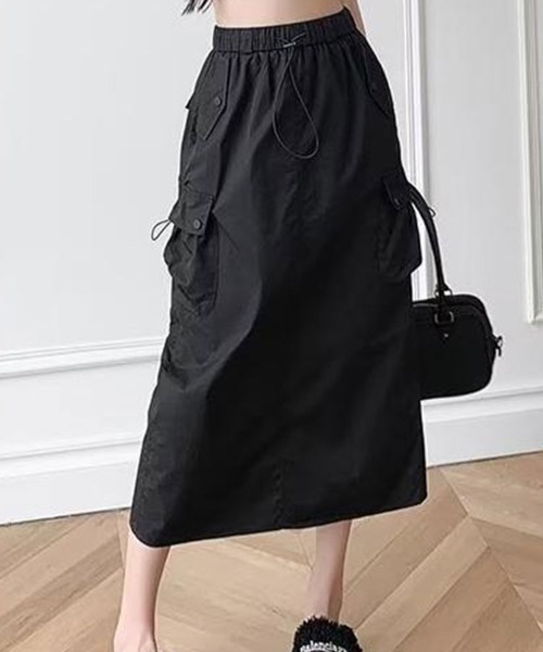 SallyLunn(サリーラン)の「【ストリートカジュアル】ドローコードスカート(スカート・レディース・グレー/ブラック・LARGE/MEDIUM)」の4枚目の写真