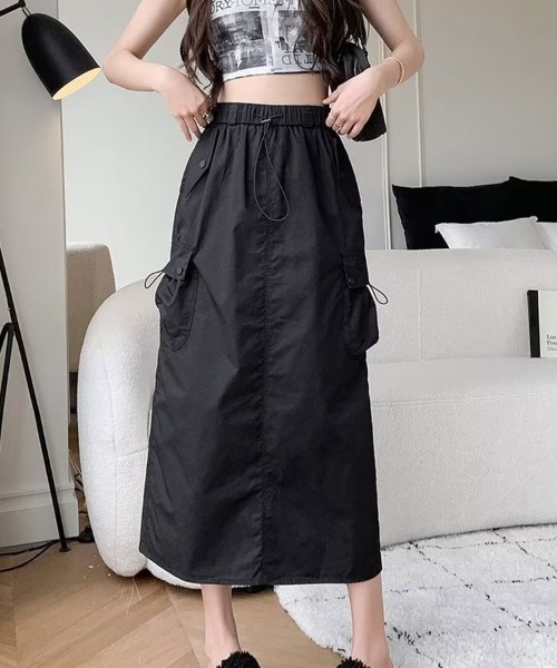 SallyLunn(サリーラン)の「【ストリートカジュアル】ドローコードスカート(スカート・レディース・グレー/ブラック・LARGE/MEDIUM)」の5枚目の写真