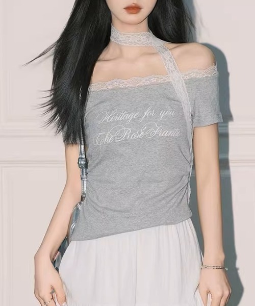 .KOM(ドットコム)の「A'GEM/9 × .kom 『.KOM/ドットケーオーエム』 レースロングスリーブ(Tシャツ/カットソー・レディース・ブルー/グレー・FREE)」の1枚目の写真