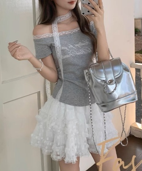 .KOM(ドットコム)の「A'GEM/9 × .kom 『.KOM/ドットケーオーエム』 レースロングスリーブ(Tシャツ/カットソー・レディース・ブルー/グレー・FREE)」の10枚目の写真
