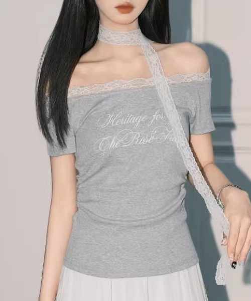 .KOM(ドットコム)の「A'GEM/9 × .kom 『.KOM/ドットケーオーエム』 レースロングスリーブ(Tシャツ/カットソー・レディース・ブルー/グレー・FREE)」の5枚目の写真