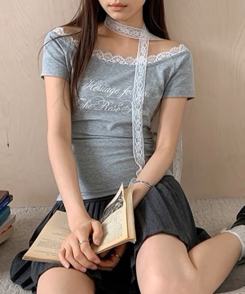 .KOM(ドットコム)の「A'GEM/9 × .kom 『.KOM/ドットケーオーエム』 レースロングスリーブ(Tシャツ/カットソー・レディース・ブルー/グレー・FREE)」の9枚目の写真