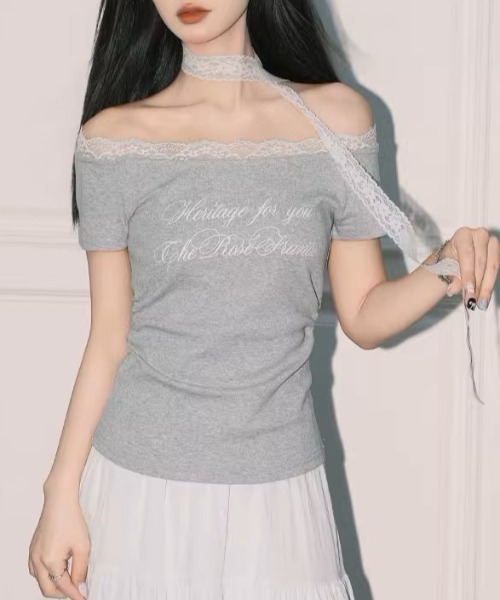 .KOM(ドットコム)の「A'GEM/9 × .kom 『.KOM/ドットケーオーエム』 レースロングスリーブ(Tシャツ/カットソー・レディース・ブルー/グレー・FREE)」の4枚目の写真