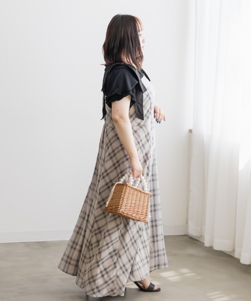 CLETTE(クレット)の「ショルダーリボン2WAYチェック柄ワンピース(ワンピース・レディース・サンドグレー/オフホワイト・LL/3L/4L)」の12枚目の写真