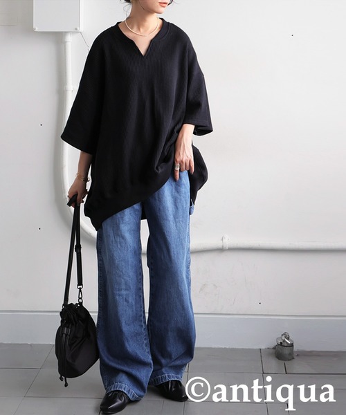 antiqua(アンティカ)の「カフタン襟カットソー(Tシャツ/カットソー・レディース・ブラック/ブルー/スミクロ/オフホワイト・ONESIZE)」の16枚目の写真