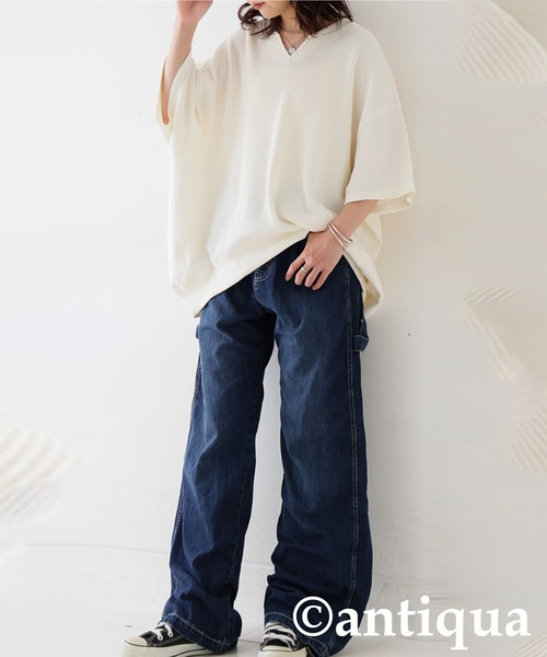 antiqua(アンティカ)の「カフタン襟カットソー(Tシャツ/カットソー・レディース・ブラック/ブルー/スミクロ/オフホワイト・ONESIZE)」の8枚目の写真