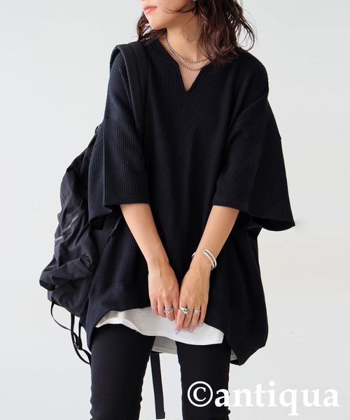 antiqua(アンティカ)の「カフタン襟カットソー(Tシャツ/カットソー・レディース・ブラック/ブルー/スミクロ/オフホワイト・ONESIZE)」の12枚目の写真