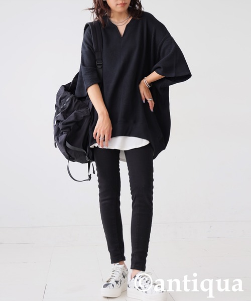 antiqua(アンティカ)の「カフタン襟カットソー(Tシャツ/カットソー・レディース・ブラック/ブルー/スミクロ/オフホワイト・ONESIZE)」の13枚目の写真